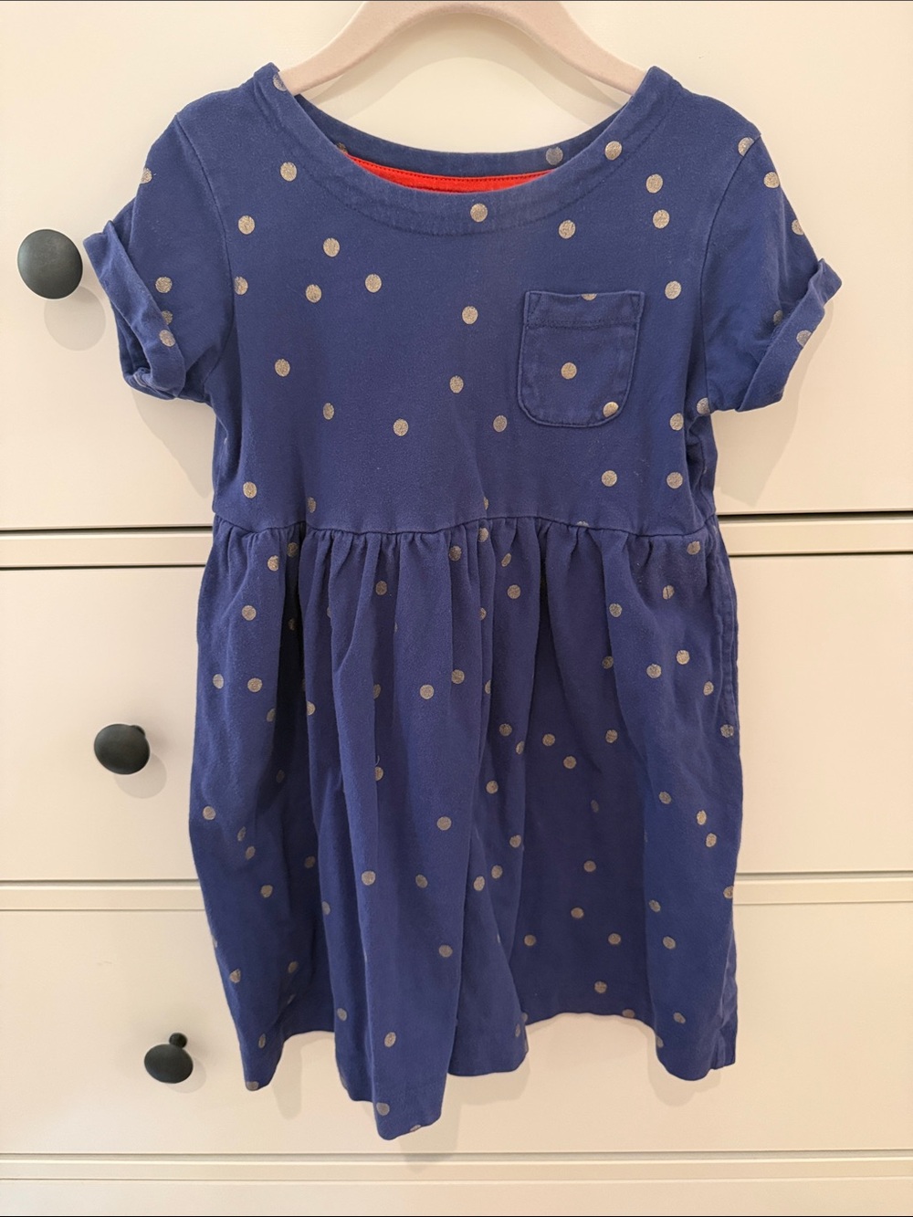 Mini Boden Navy Blue with Gold Polka Dot Cotton Dress